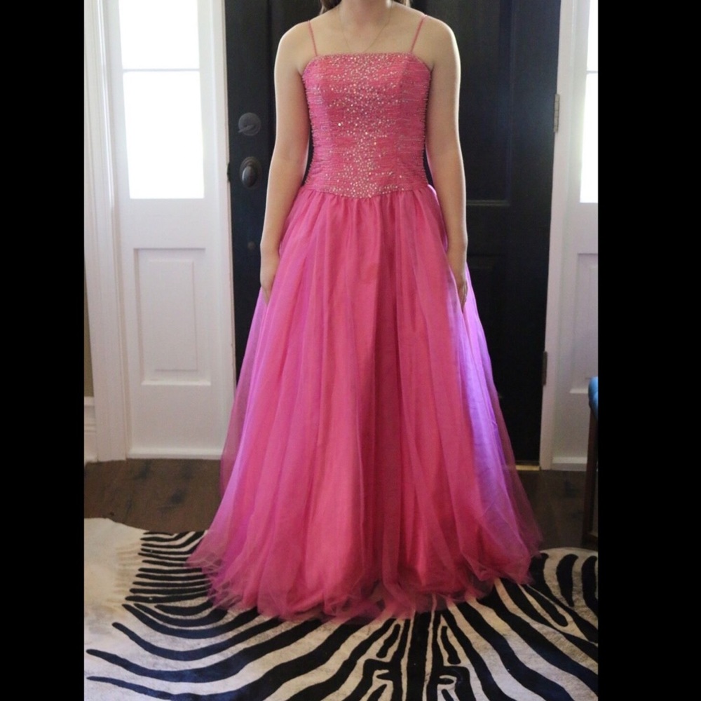 Pink Beaded Bodice Tulle Princess Prom Gown Size 4